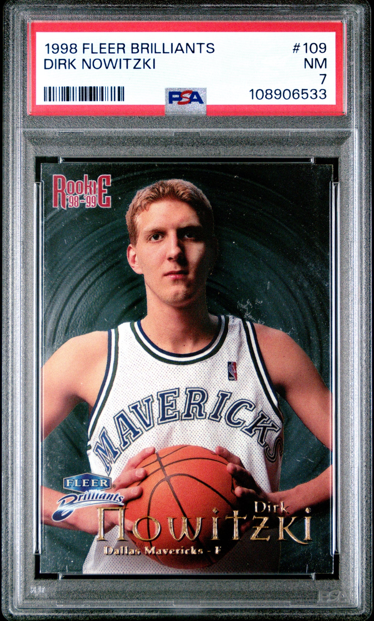 Graded 1998 Fleer Brilliants Dirk Nowitzki #109 Rookie RC Basketball Card PSA 7 Near Mint