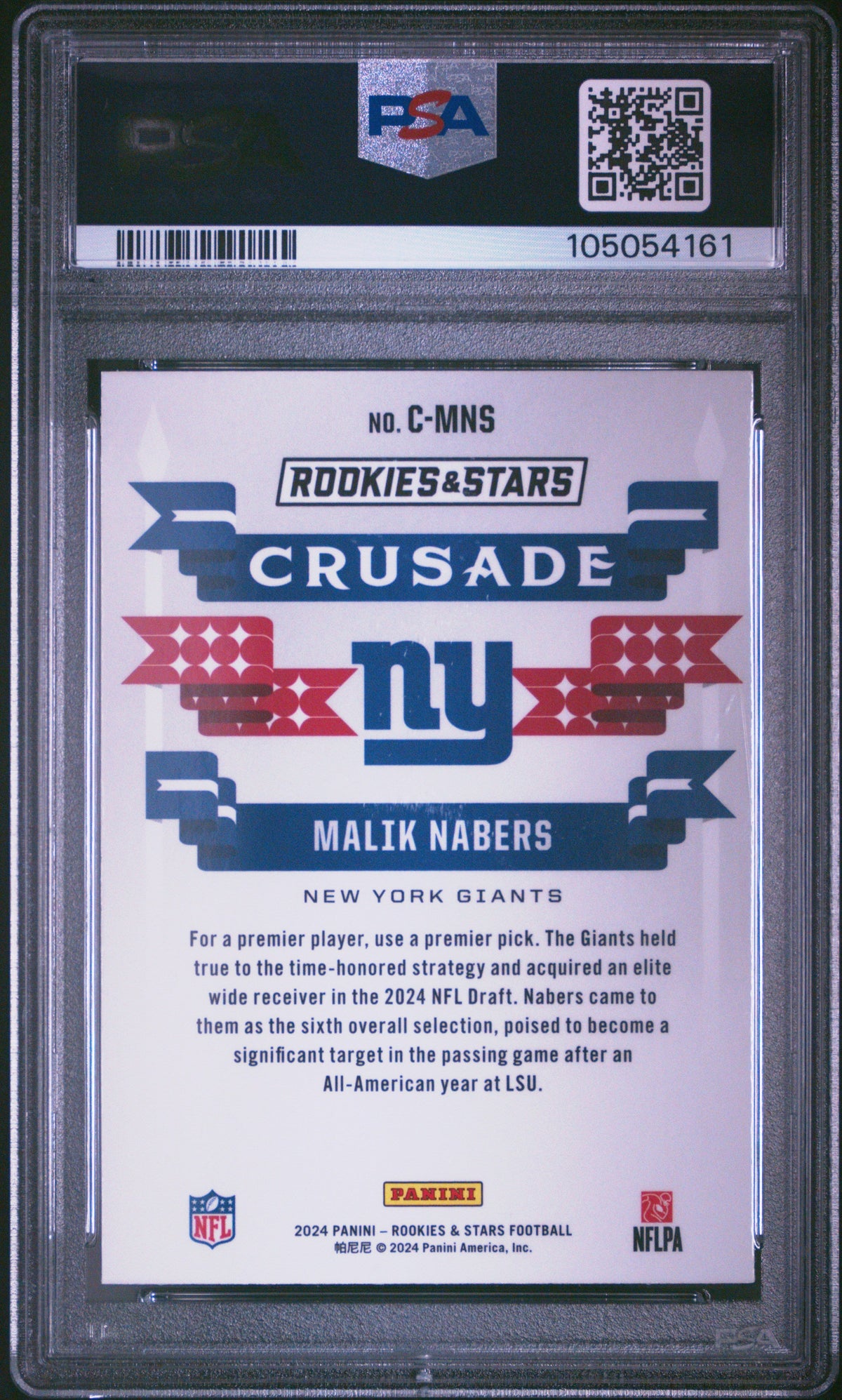 Graded 2024 Panini Rookies & Stars Malik Nabers #CMNS Crusade Red Plaid Rookie RC Football Card PSA 10 Gem Mint