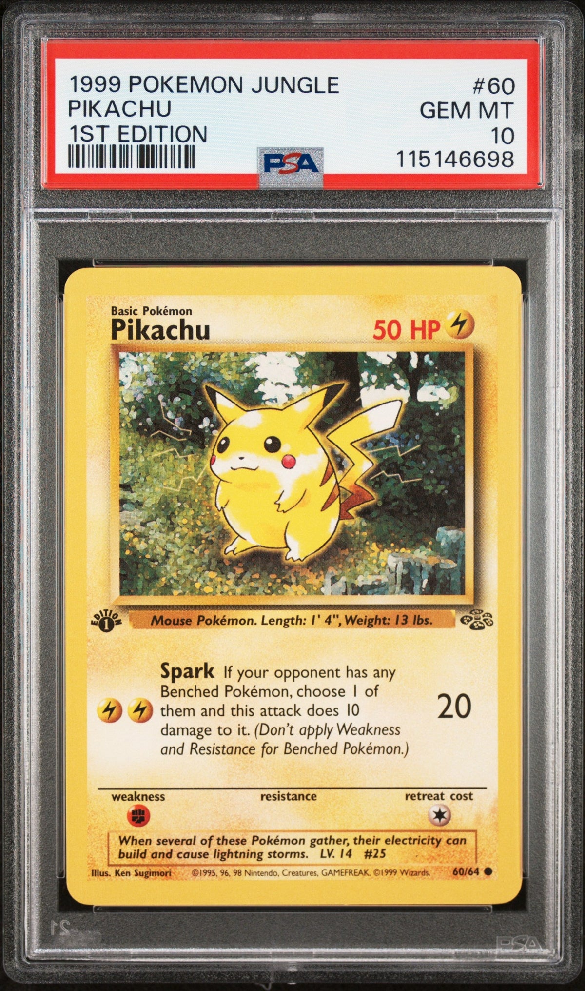 Graded 1999 PKM Jungle Pikachu #60 First 1st Edition Trading Card Game PSA 10 Gem Mint