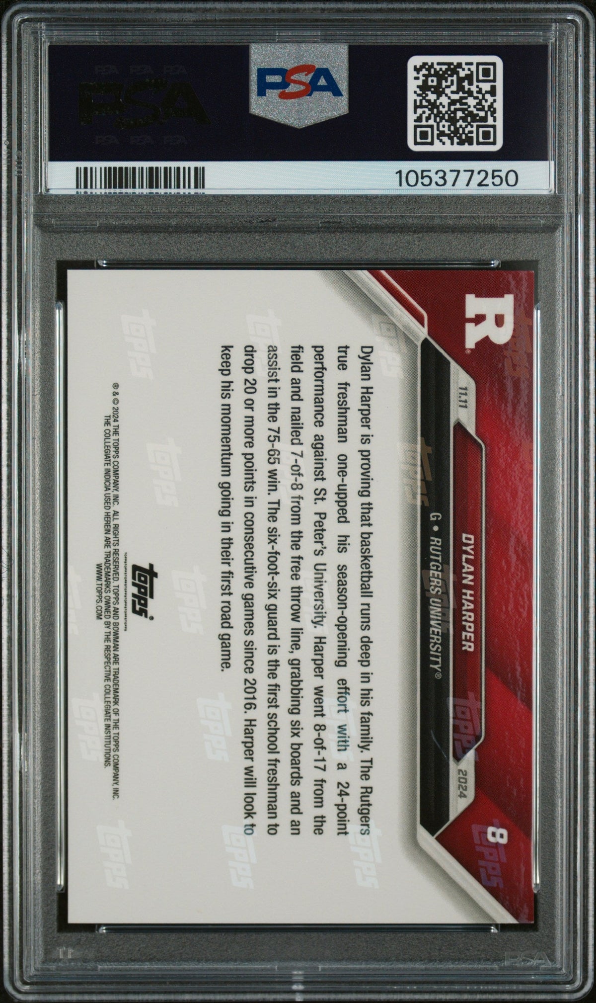Graded 2024 Topps Bowman U Now Dylan Harper #8 Red #/10 Rookie RC Basketball Card PSA Authentic Auto