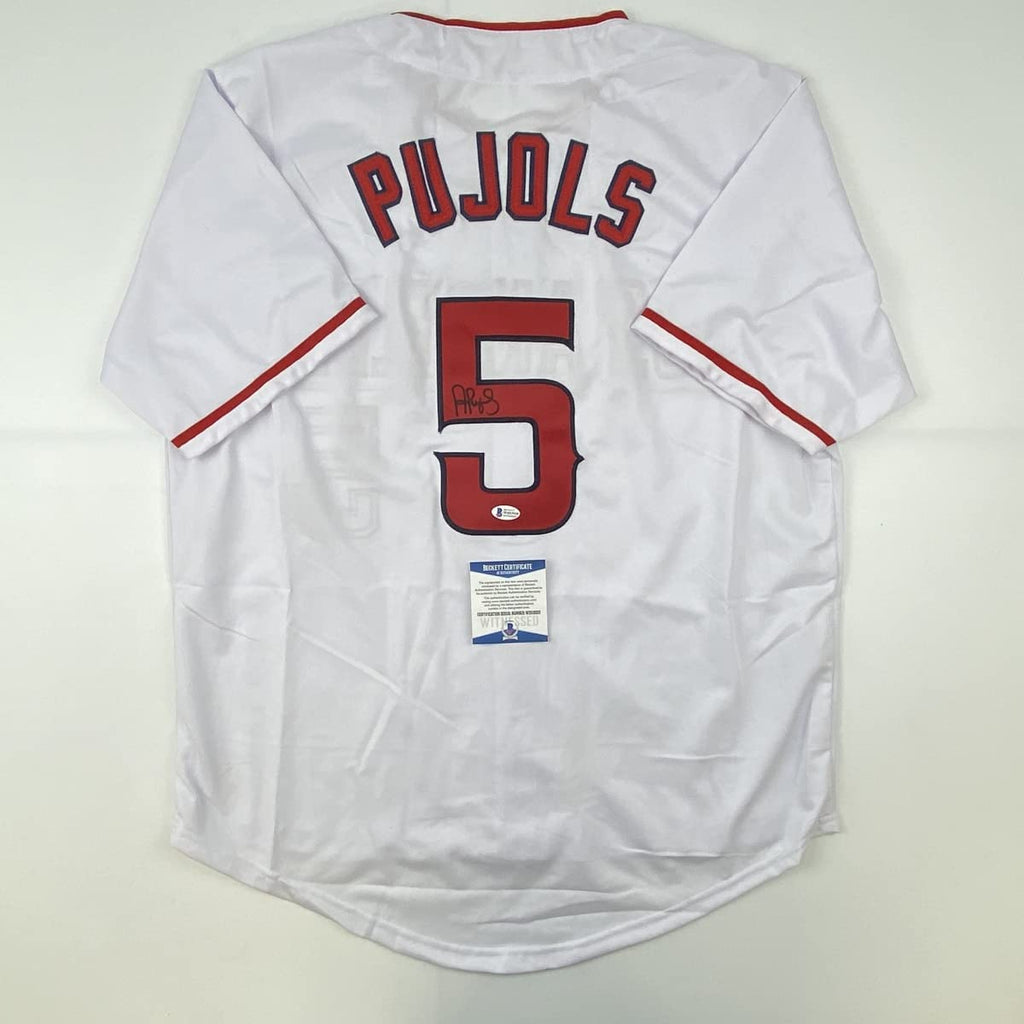 Autographed/Signed Albert Pujols Los Angeles White Baseball Jersey Beckett BAS COA #2