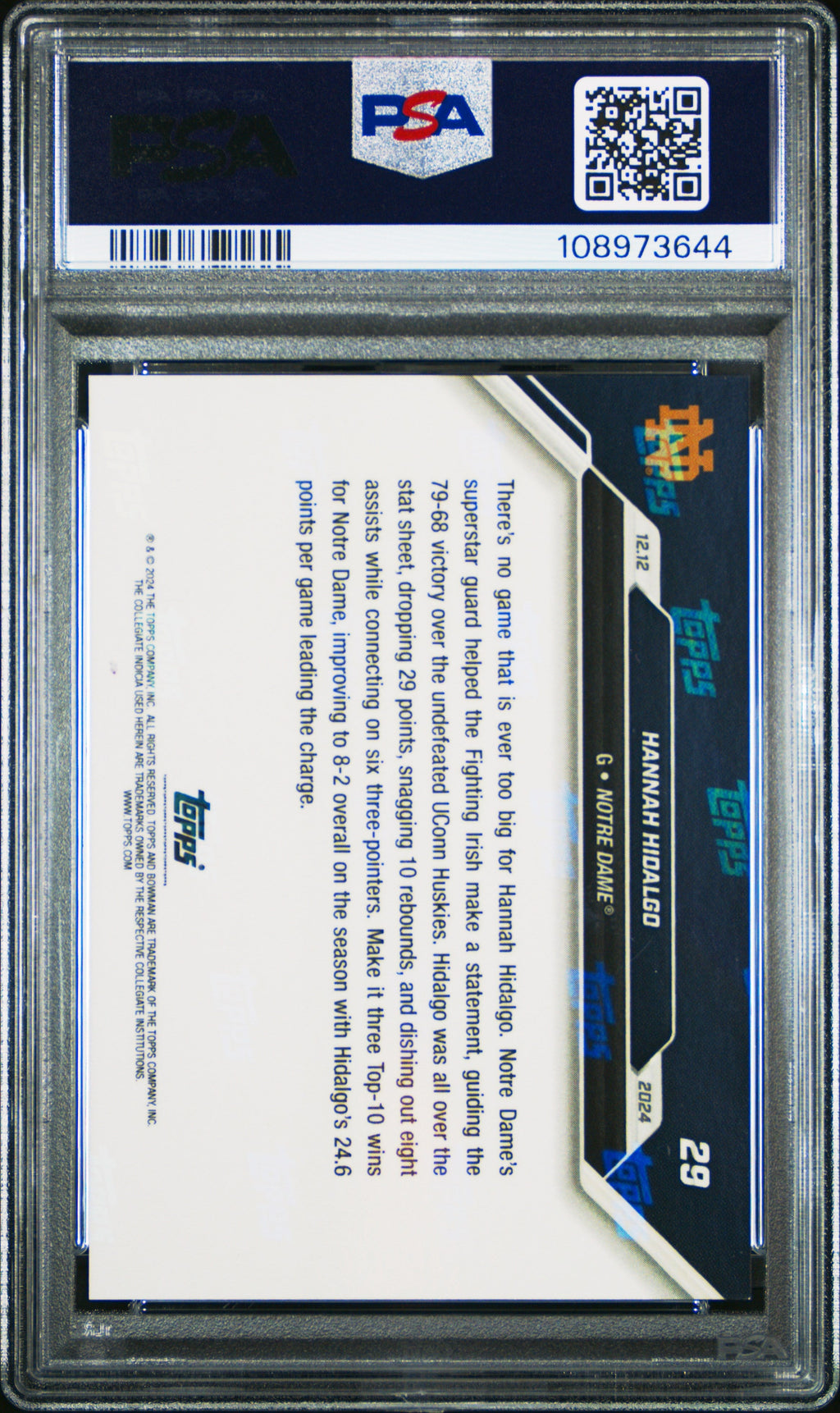 Graded 2024 Topps Bowman U Now Hannah Hidalgo #29 Red /10 Rookie RC Basketball Card PSA 10 Gem Mint