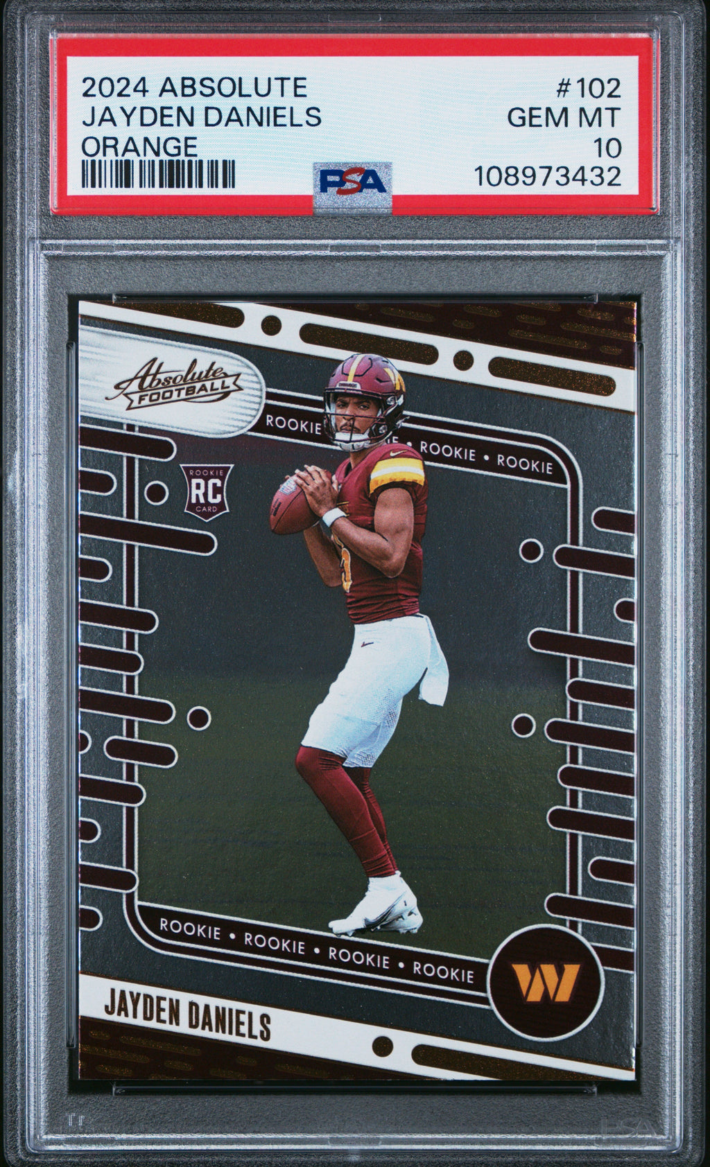 Graded 2024 Panini Absolute Jayden Daniels #102 Orange Rookie RC Football Card PSA 10 Gem Mint