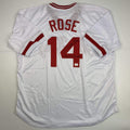 Autographed/Signed Pete Rose Inscribed Charlie Hustle Cincinnati White Baseball Jersey Athlete Hologram COA #2