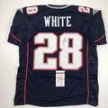 Autographed/Signed James White New England Blue Football Jersey JSA COA