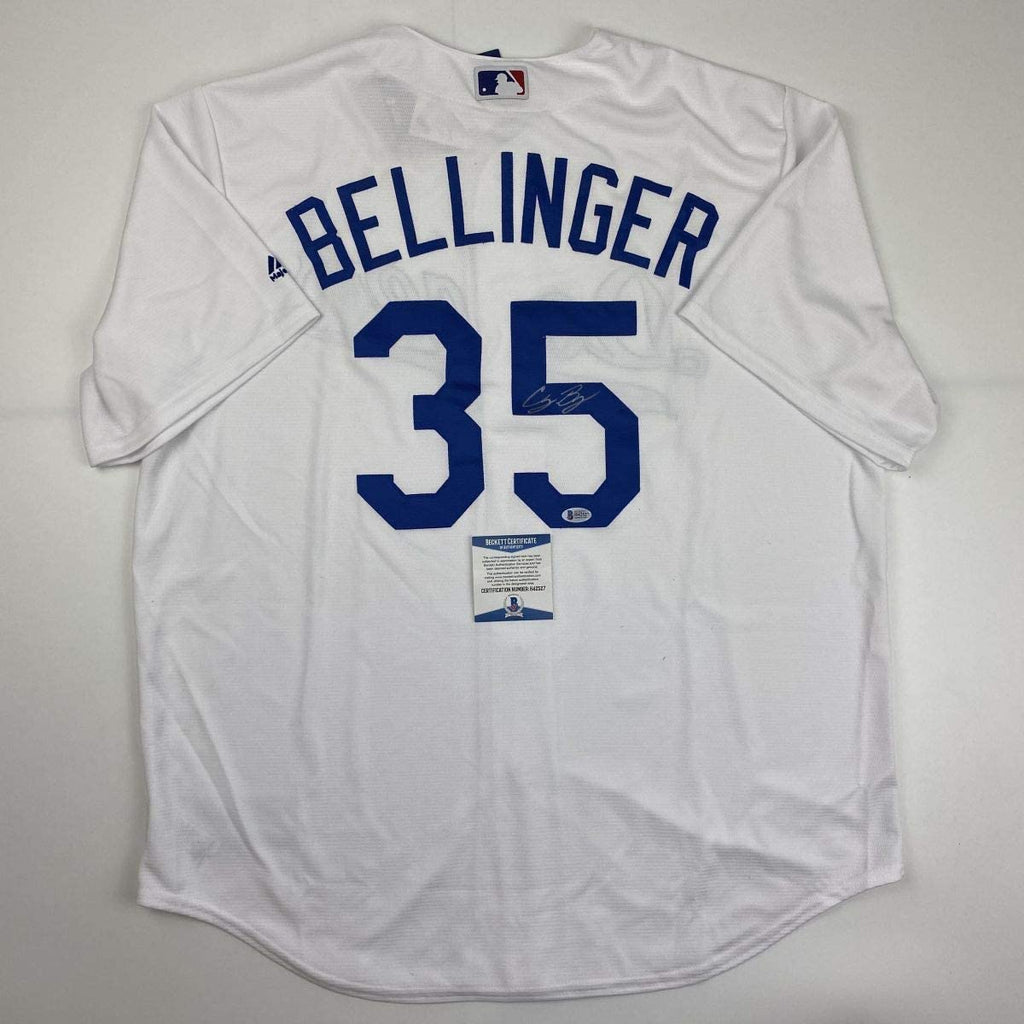 Autographed/Signed Cody Bellinger Los Angeles LA White Baseball Jersey Beckett BAS COA