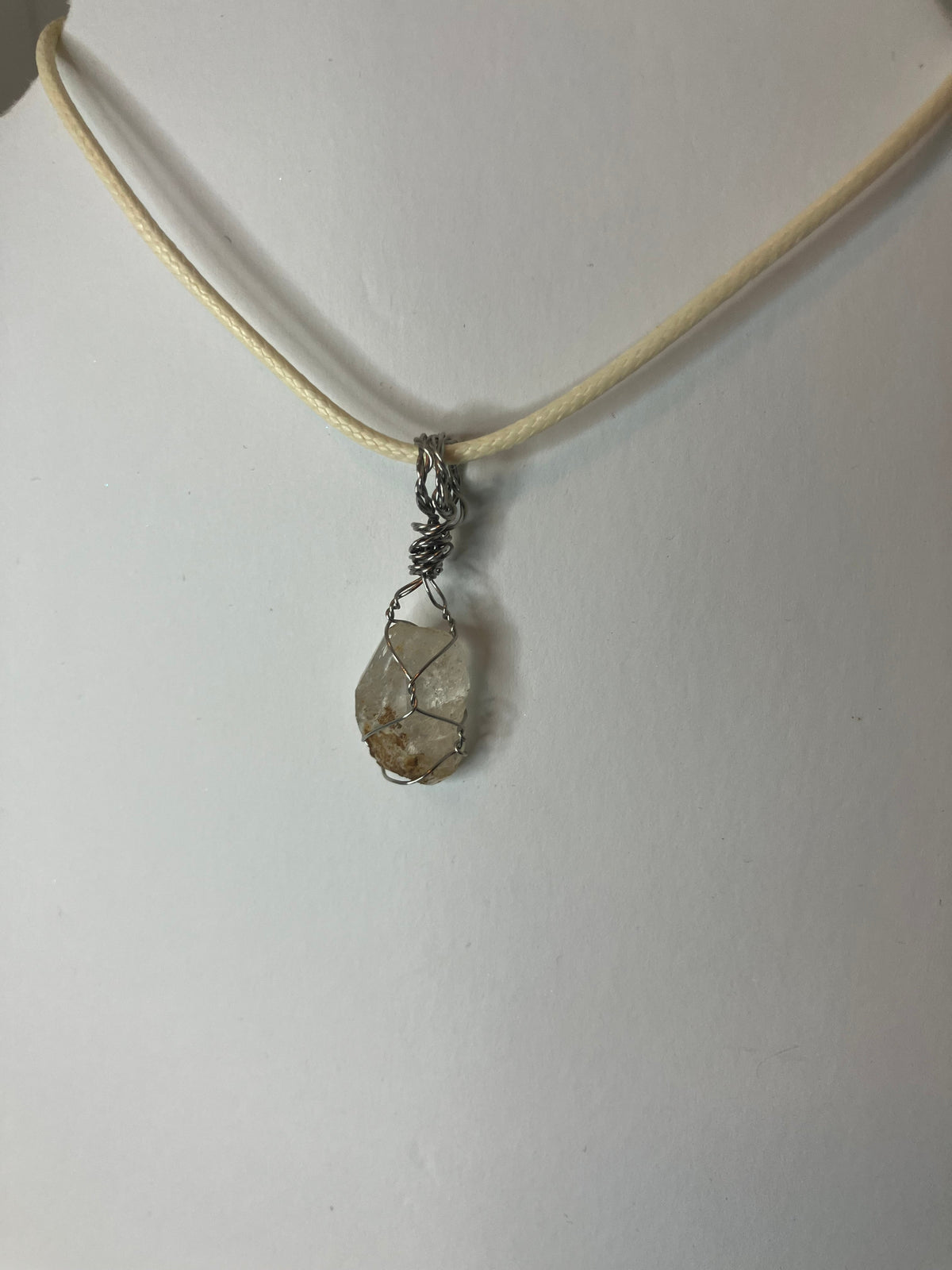 Wire Wrapped Stone and Crystal Necklaces, Stainless Steel