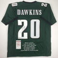 Autographed/Signed Brian Dawkins Philadelphia Green Stat Football Jersey JSA COA