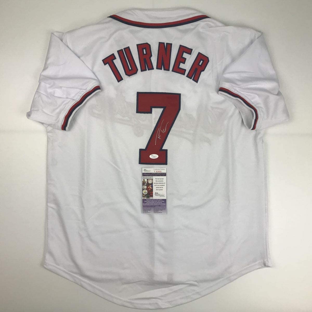Autographed/Signed Trea Turner Washington White Baseball Jersey JSA COA