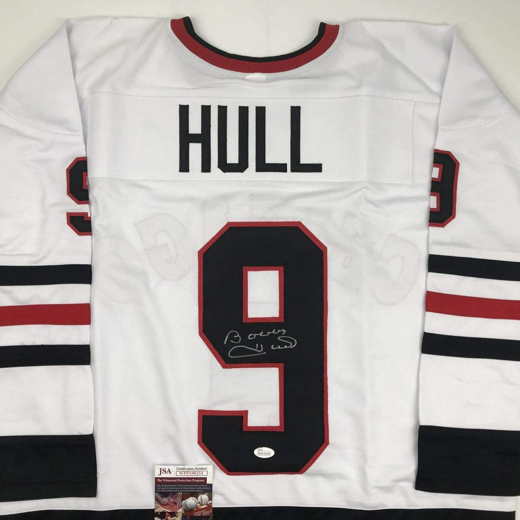 Autographed/Signed Bobby Hull Chicago White Hockey Jersey JSA COA