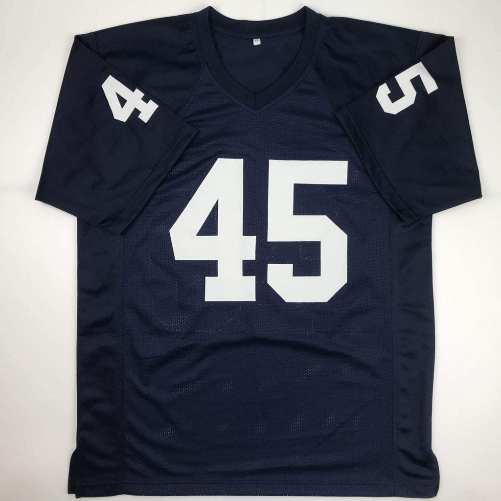 Autographed/Signed Rudy Ruettiger Notre Dame Blue Rudy College Football Jersey JSA COA