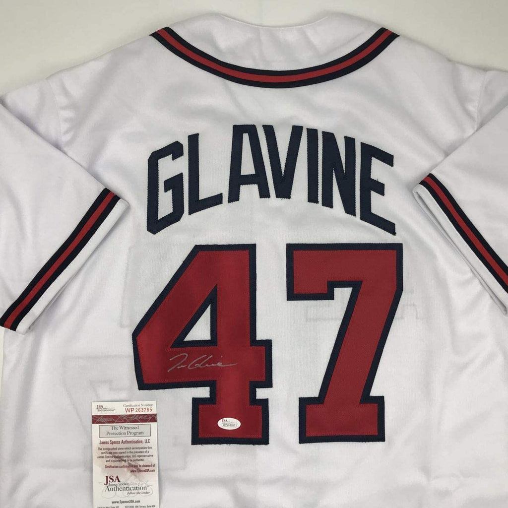 Autographed/Signed Tom Glavine Atlanta White Baseball Jersey JSA COA