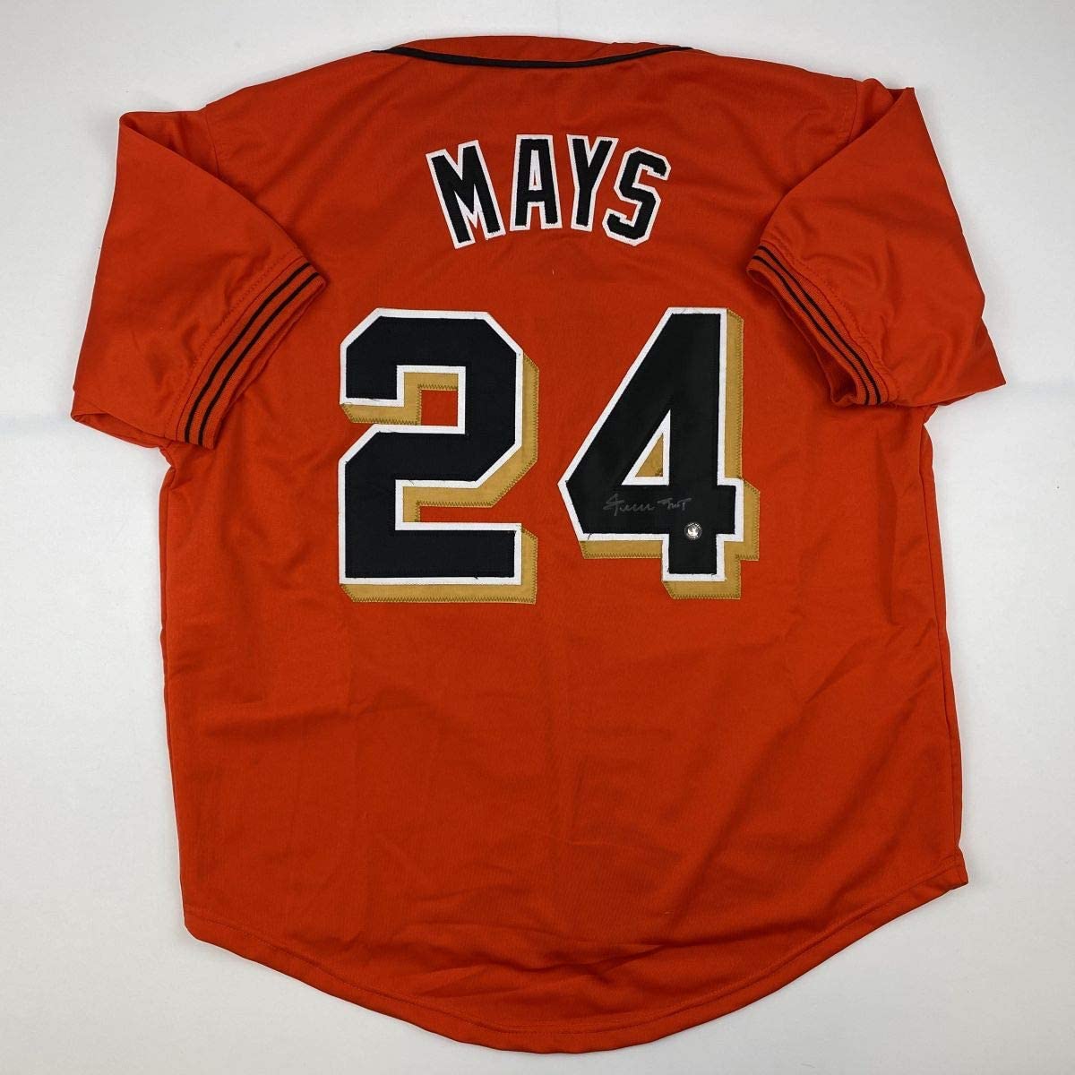 Autographed/Signed Willie Mays San Francisco Orange Baseball Jersey Say Hey Holo COA