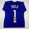 Autographed/Signed Hope Solo Blue Soccer Team USA World Cup Jersey JSA COA