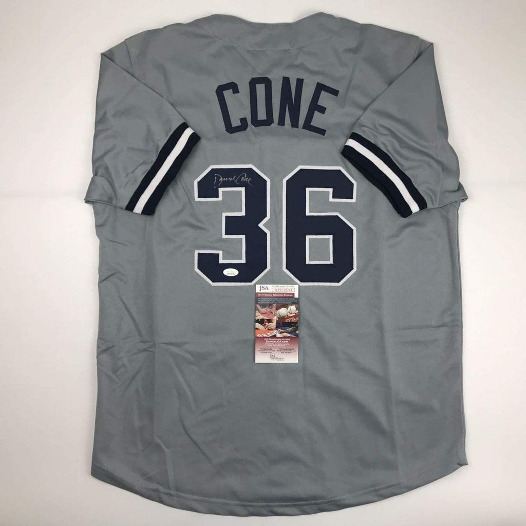 Autographed/Signed David Cone New York Grey Baseball Jersey JSA COA