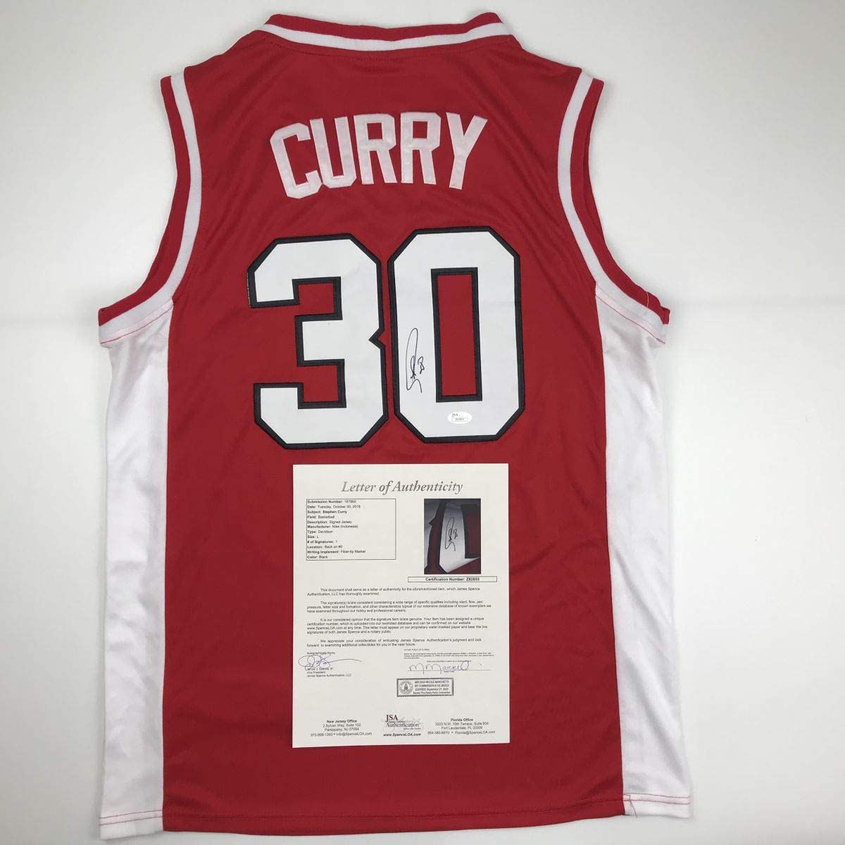 Autographed/Signed Stephen Steph Curry Davidson Wildcats Red Basketball Jersey JSA COA/LOA
