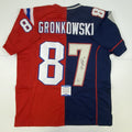 Autographed/Signed Rob Gronkowski New England Split Football Jersey Beckett BAS COA