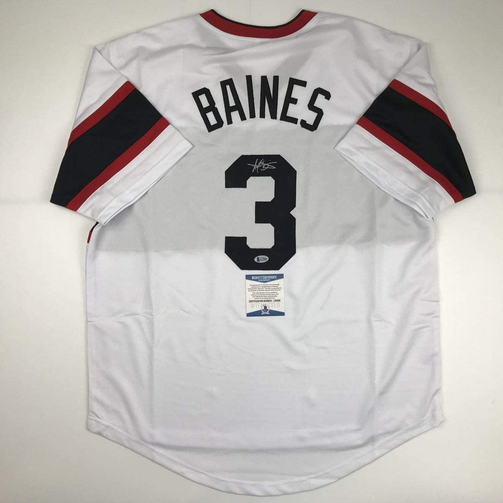 Autographed/Signed Harold Baines Chicago White Retro Baseball Jersey Beckett BAS COA