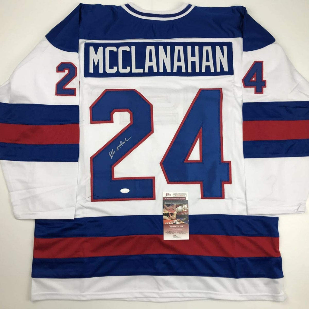 Autographed/Signed Rob McClanahan White Team USA Miracle On Ice 1980 Olympics Hockey Jersey JSA COA