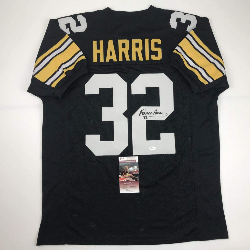 Autographed/Signed Franco Harris Pittsburgh Black Football Jersey JSA COA