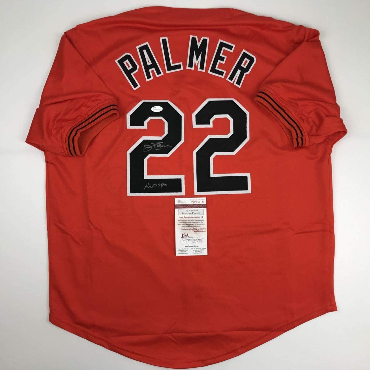 Autographed/Signed Jim Palmer HOF 1990 Baltimore Orange Baseball Jersey JSA COA