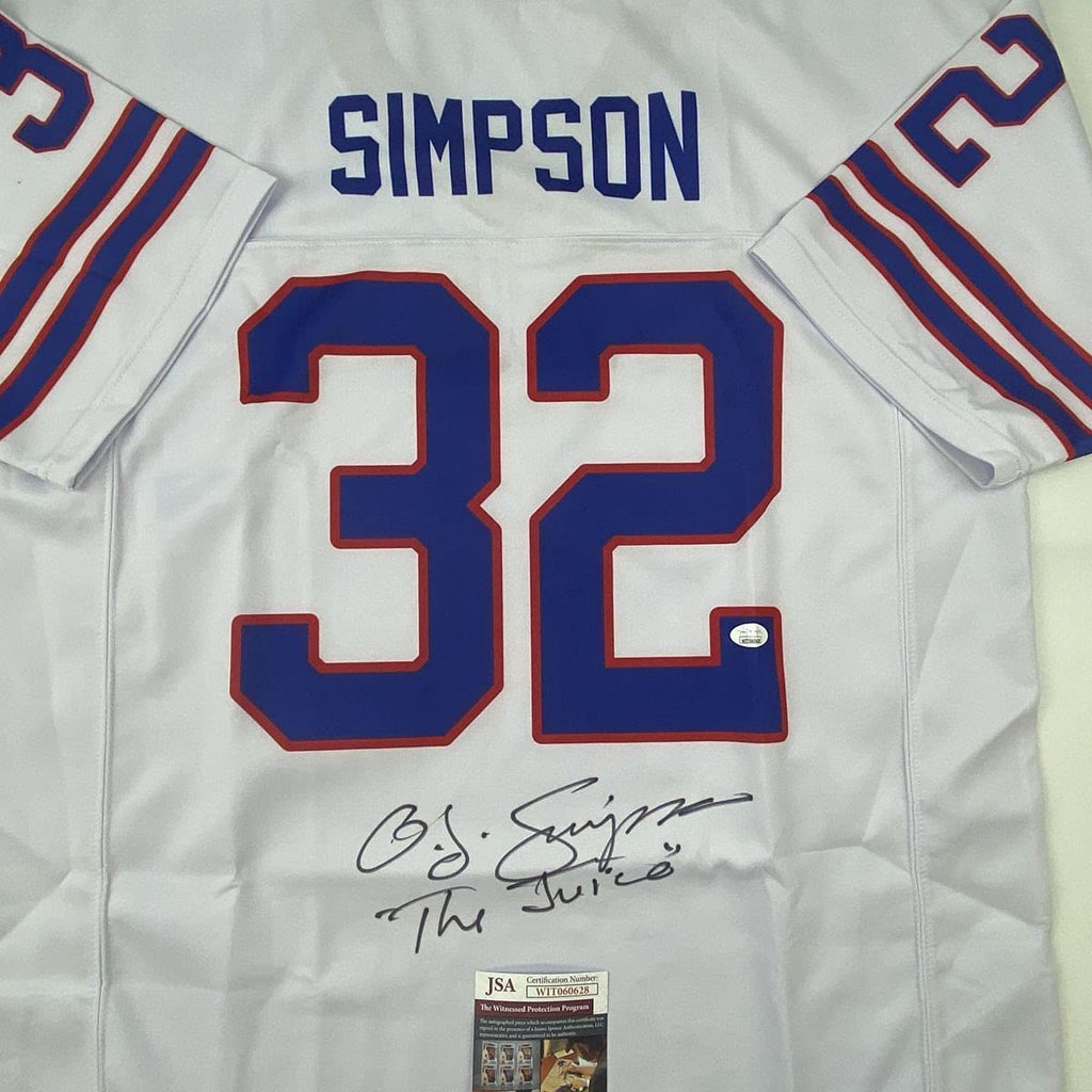 Autographed/Signed OJ O.J. Simpson The Juice Buffalo White Football Jersey JSA COA
