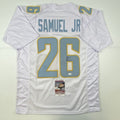 Autographed/Signed Asante Samuel Jr. Los Angeles LA White Football Jersey JSA COA