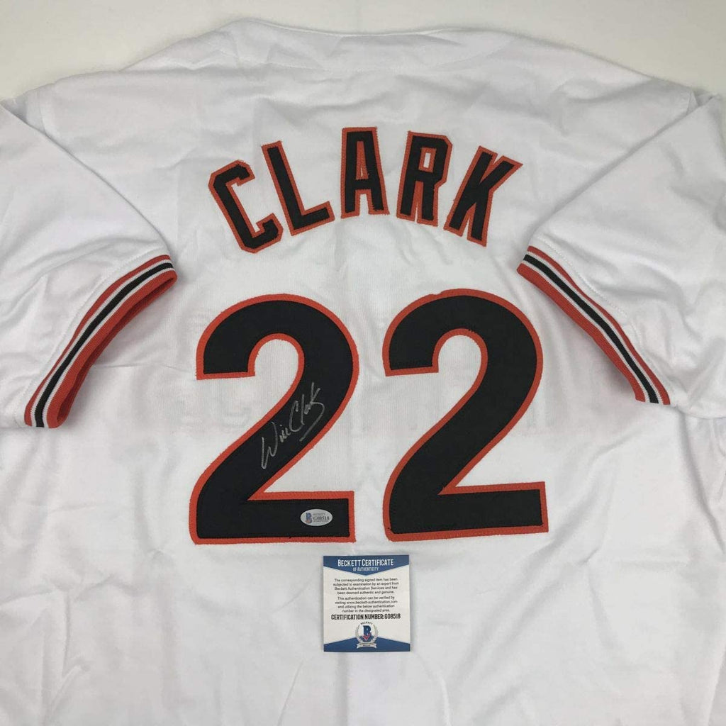 Autographed/Signed Will Clark San Francisco White Baseball Jersey Beckett BAS COA