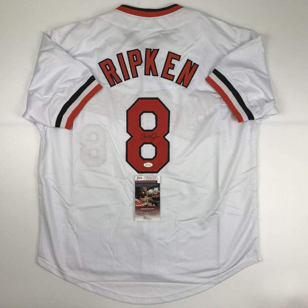 Autographed/Signed Cal Ripken Jr. Baltimore White Baseball Jersey JSA COA
