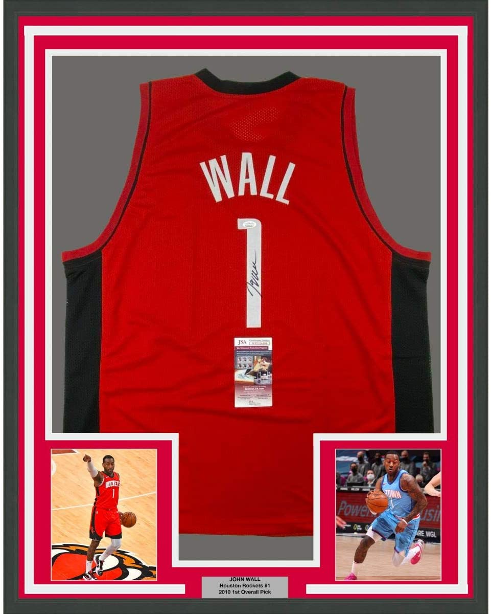 Framed Autographed/Signed John Wall 35x39 Houston Red Basketball Jersey JSA COA