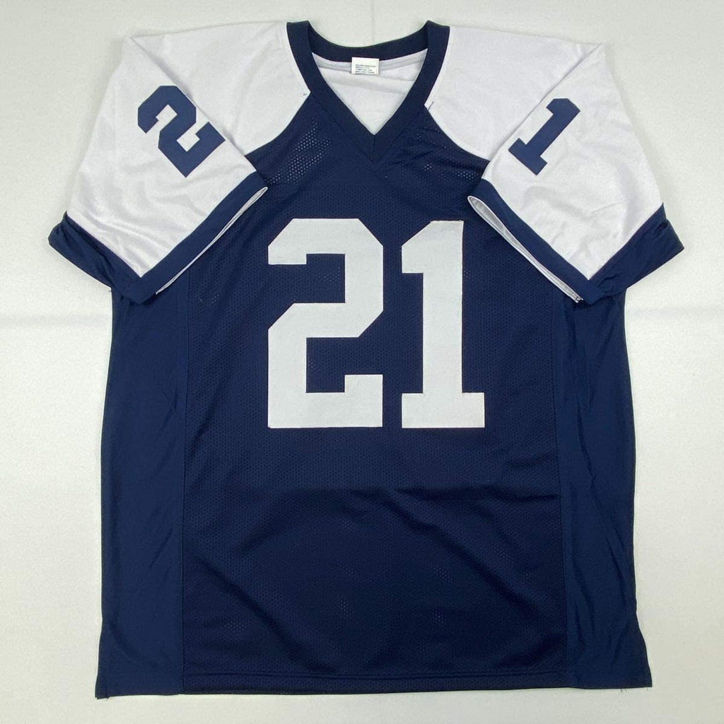 Autographed/Signed Deion Sanders Dallas Thanksgiving Day Football Jersey Beckett BAS COA