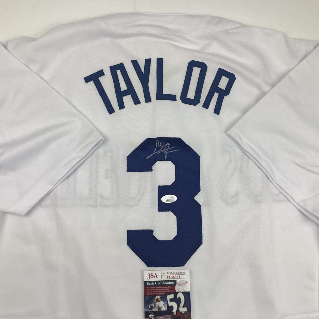 Autographed/Signed Chris Taylor Los Angeles LA White Baseball Jersey JSA COA