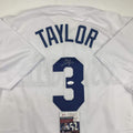 Autographed/Signed Chris Taylor Los Angeles LA White Baseball Jersey JSA COA
