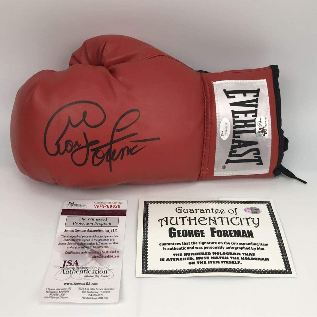 Autographed/Signed George Foreman Red Everlast Boxing Glove JSA COA Auto