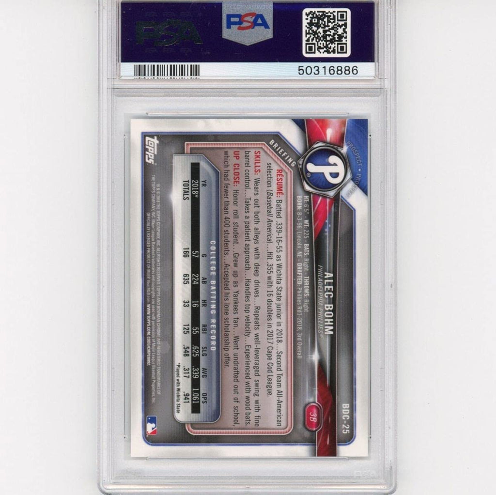 Graded 2018 Bowman Draft Alec Bohm #BDC25 Chrome Fielding Rookie RC Baseball Card PSA 10 Gem Mint