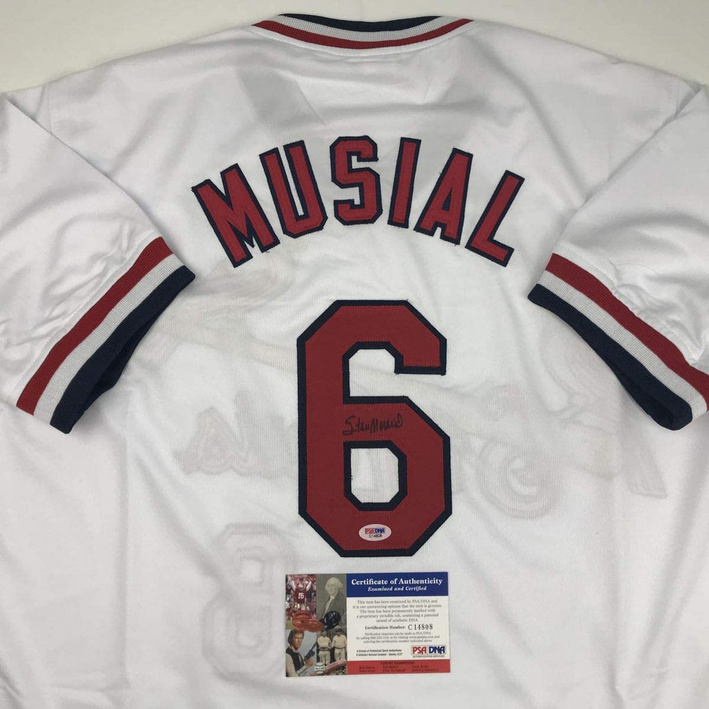Autographed/Signed Stan Musial St. Louis White Baseball Jersey PSA/DNA COA