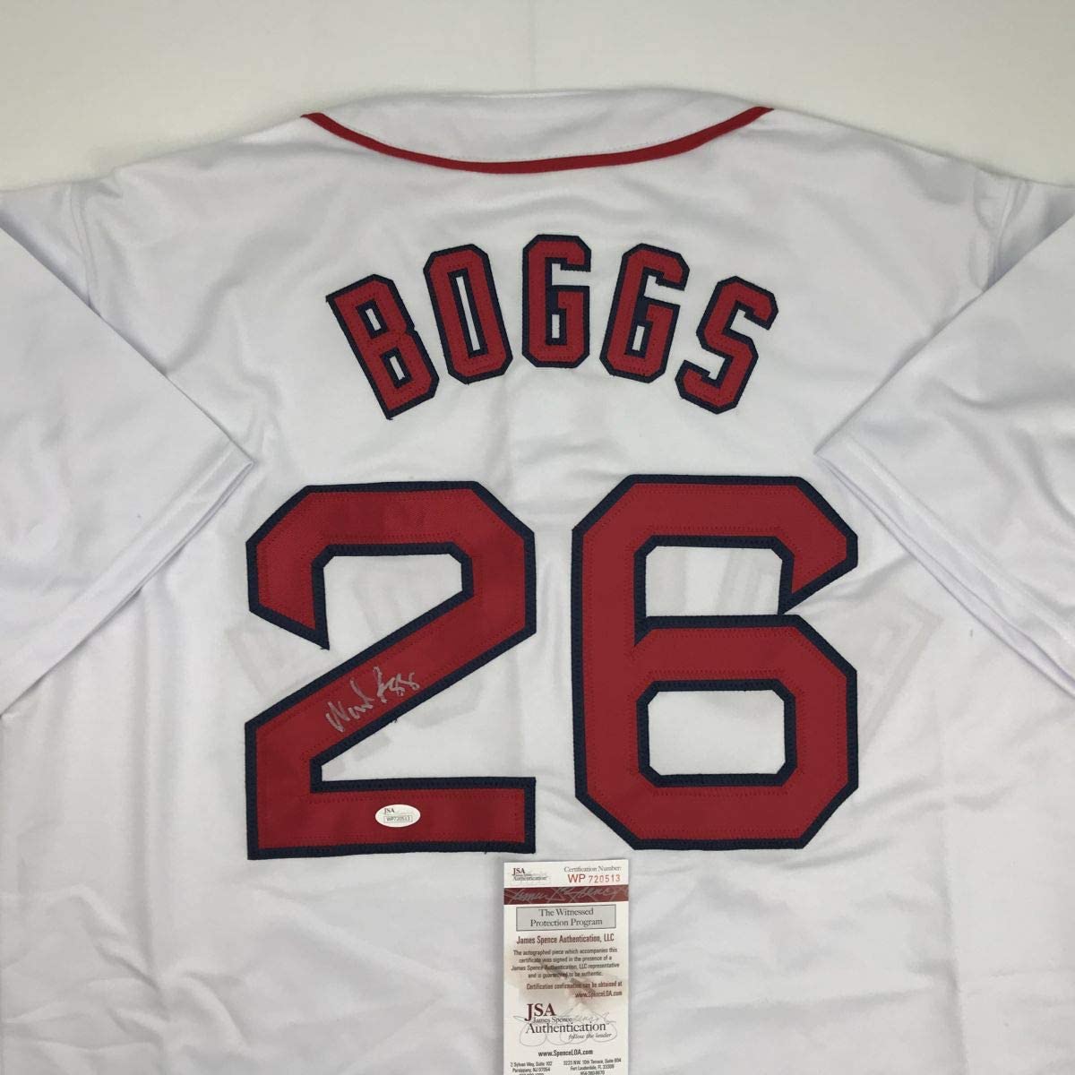 Autographed/Signed Wade Boggs Boston White Baseball Jersey JSA COA