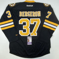 Autographed/Signed Patrice Bergeron Personalized To Anthony Boston Bruins Black Hockey Jersey JSA COA