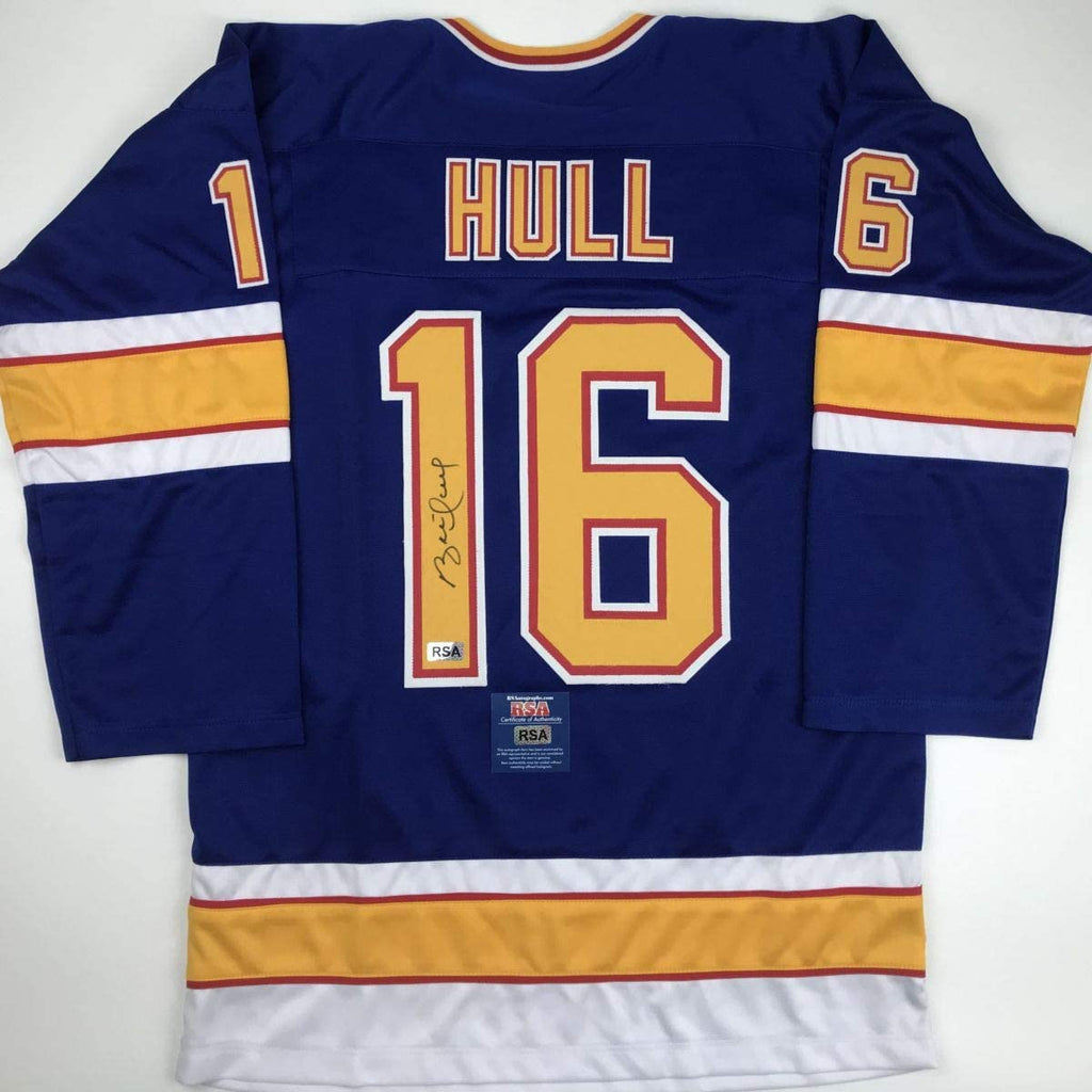 Autographed/Signed Brett Hull St. Louis Blue Hockey Jersey RSA COA