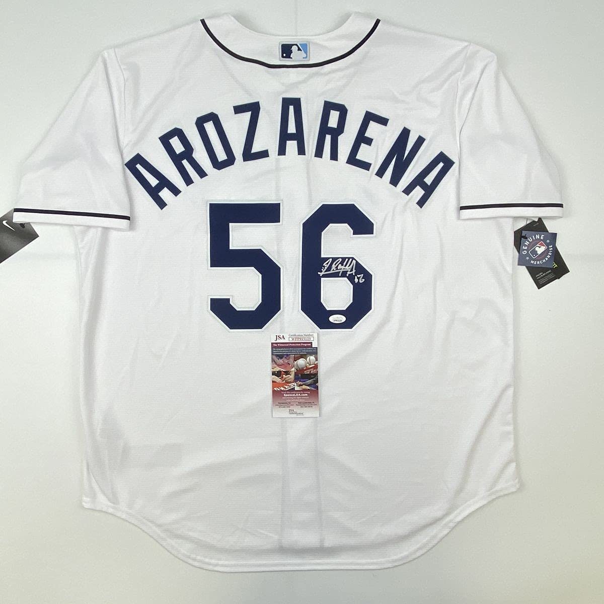 Autographed/Signed Randy Arozarena Tampa Bay Rays White Authentic Nike Baseball Jersey JSA COA