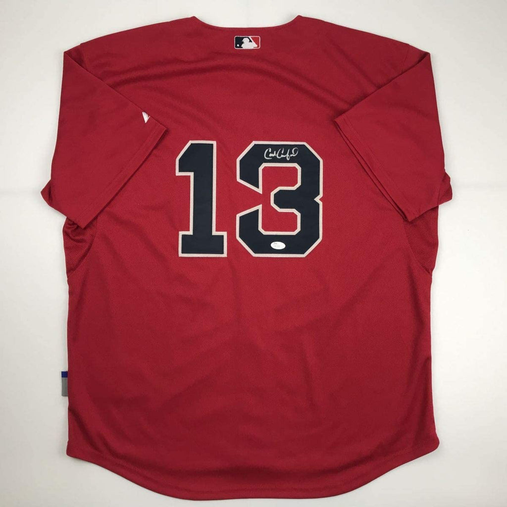 Autographed/Signed Carl Crawford Boston Red Baseball Jersey JSA COA Holo Only