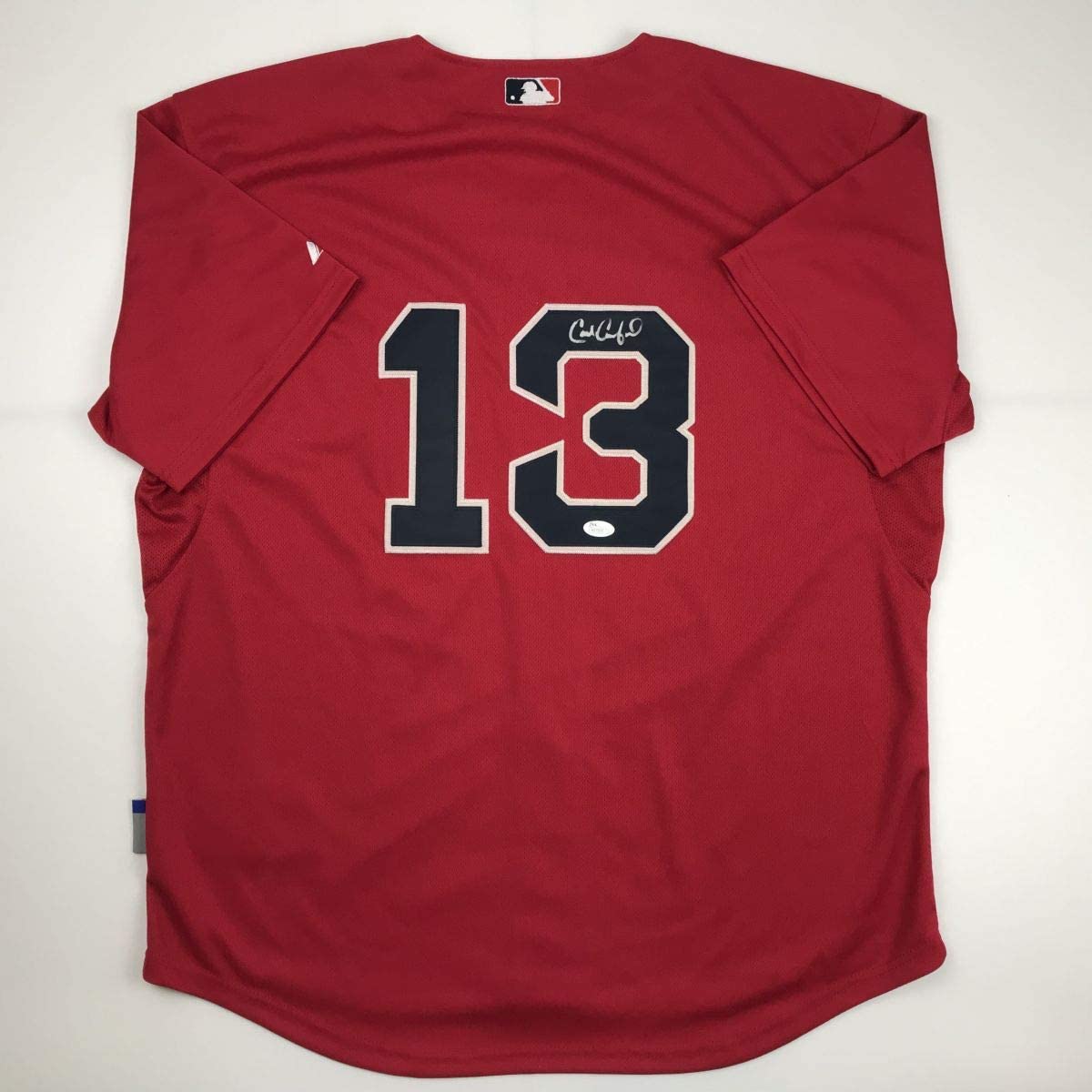 Autographed/Signed Carl Crawford Boston Red Baseball Jersey JSA COA Holo Only