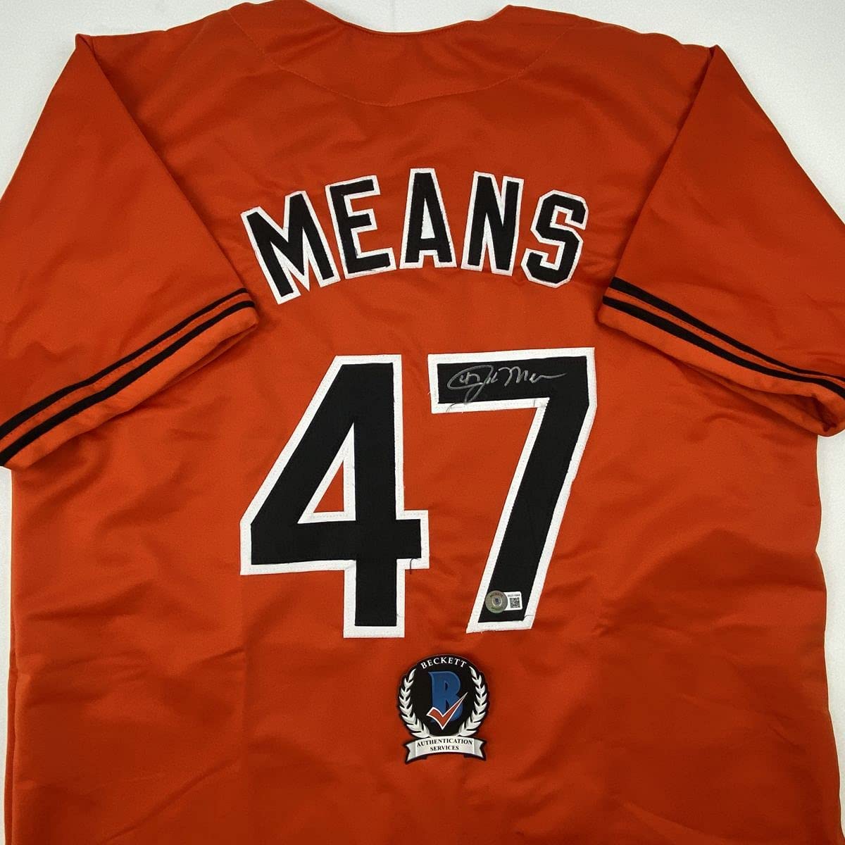 Autographed/Signed John Means Baltimore Orange Baseball Jersey Beckett BAS COA