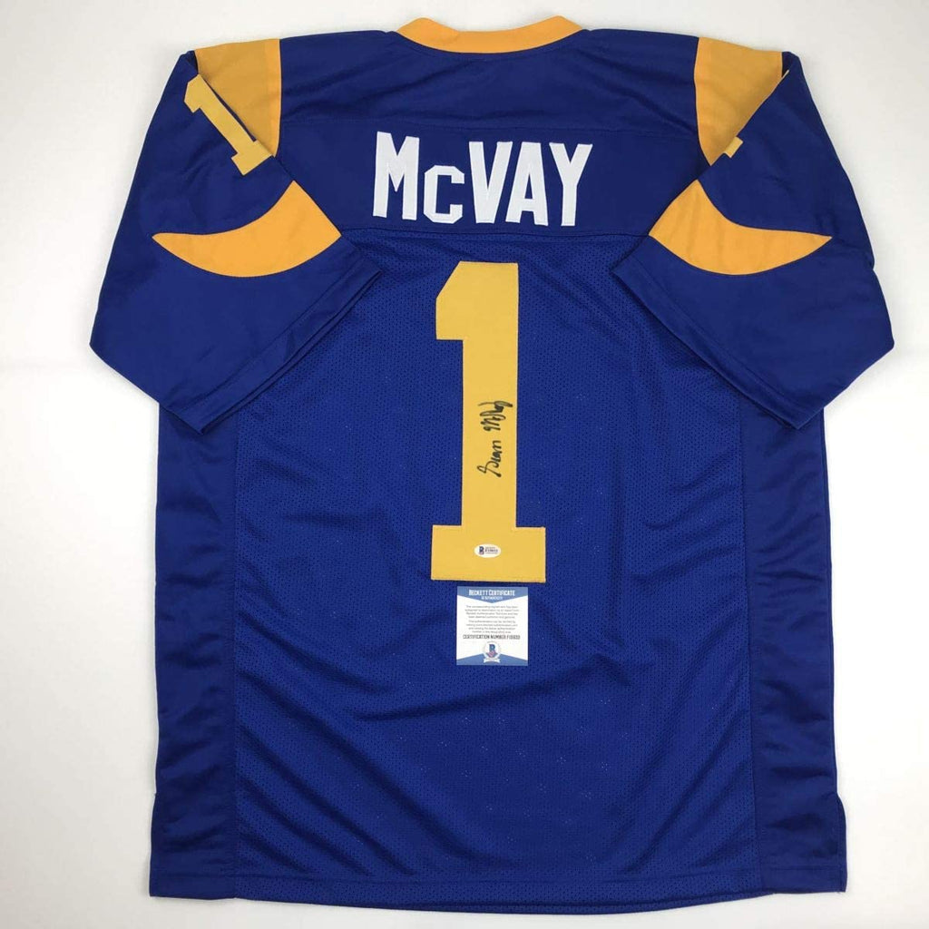 Autographed/Signed Sean McVay Los Angeles LA Retro Blue Football Jersey Beckett BAS COA