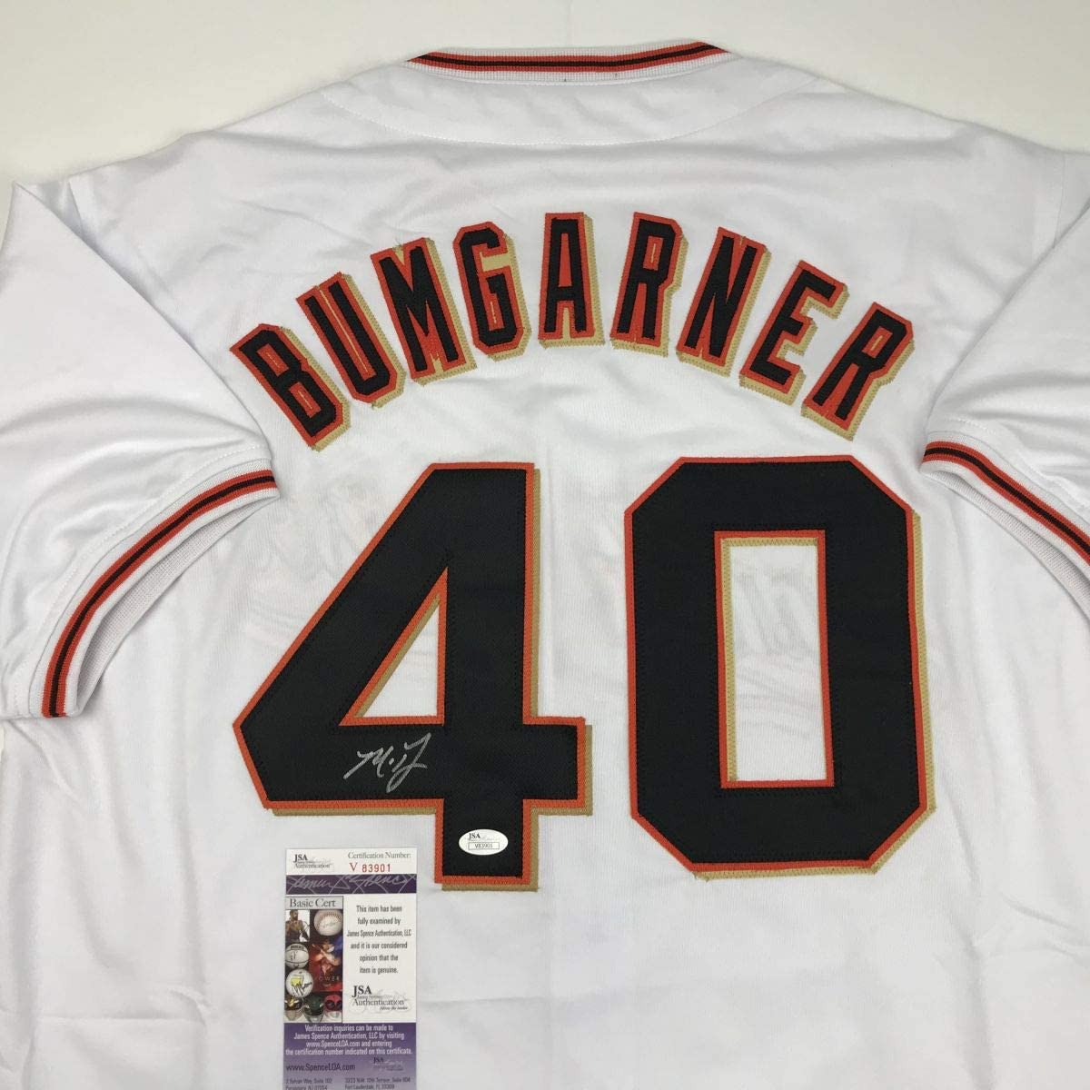 Autographed/Signed Madison Bumgarner San Francisco White Baseball Jersey JSA COA