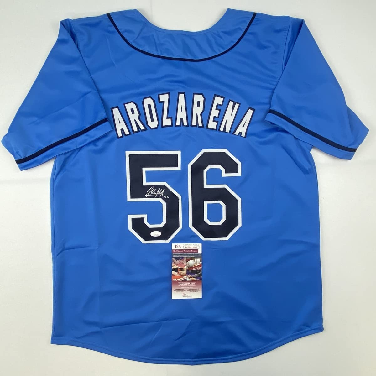 Autographed/Signed Randy Arozarena Tampa Bay Light Blue Baseball Jersey JSA COA