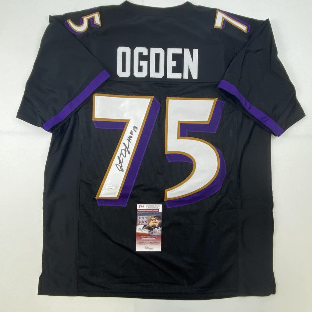 Autographed/Signed Jonathan Ogden HOF 13 Baltimore Black Football Jersey JSA COA