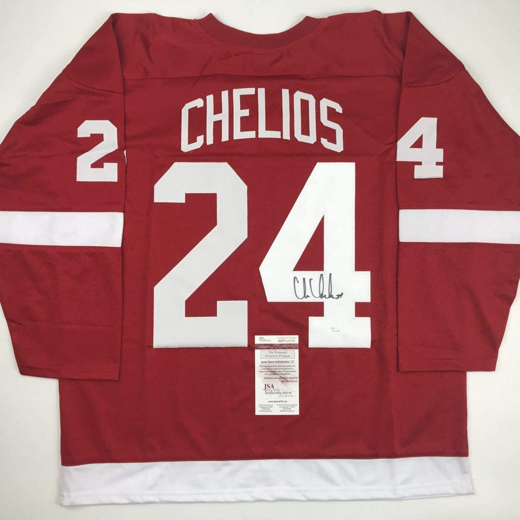 Autographed/Signed Chris Chelios Detroit Red Hockey Jersey JSA COA