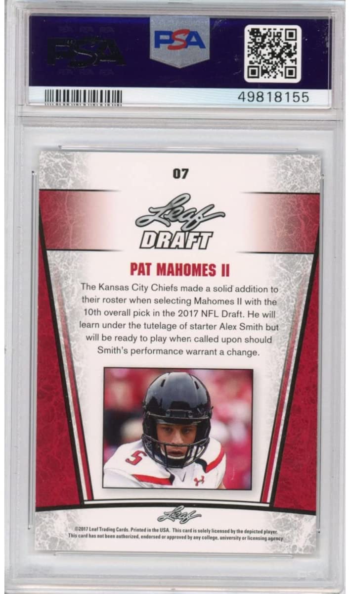 Graded 2017 Leaf Draft Patrick Mahomes II #07 Special Release Silver Rookie RC Football Card PSA 10 Gem Mint