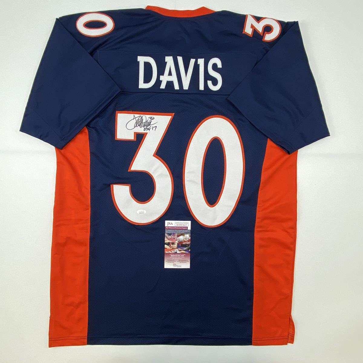 Autographed/Signed Terrell Davis HOF 17 Denver Blue Football Jersey JSA COA